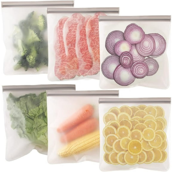6 Packs Reusable Ziplock Bags, Food Storage Bags, Leakproof Reusable Gallon Bags for Marinate Meats, Fruit, Snack, Home Organization, Eco-Friendly