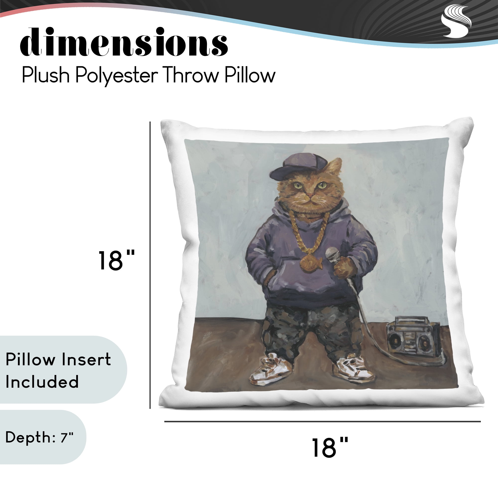 Stupell Industries Urban Rapper Cat Decorative Printed Throw Pillow, design by Studio Bautista