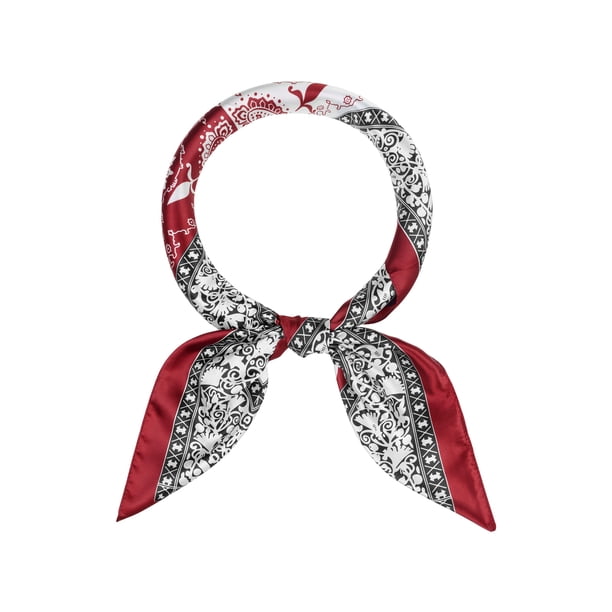 INSPIRAR CHIC Mujeres Pañuelo de Satén Cuadrado 35" Gran Pañuelo de Seda con Diseño Paisley para el Cabello, Envoltura para Dormir, Bandanas 90x90cm/35.4x35.4" Rojo Blanco