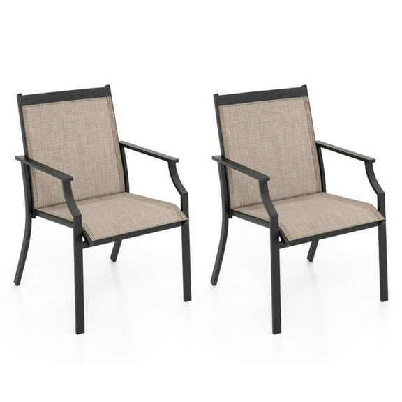 Spaco 2 Piece Patio Dining Chairs Large Outdoor Chairs with Breathable Seat and Metal Frame, Patio Conversation Set for Outdoor as Garden, Yard, Brown
