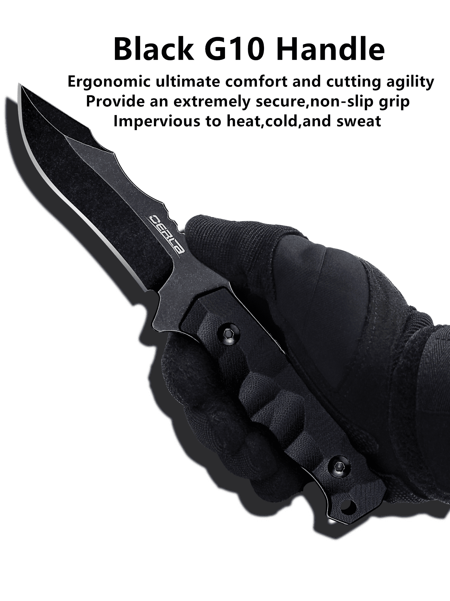 Oerla olk-037B Tactical Fixed Blade Knife 4.46-inch Blade with Black G10 Handle Waist Clip EDC Kydex Sheath