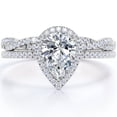 thumbnail image 1 of JeenMata Anillo de Bodas Nupcial con Halo de Diamantes y Moissanita de Talla Pera de 1,25 Quilates Engastado en Oro Blanco de 10 K, 1 of 4