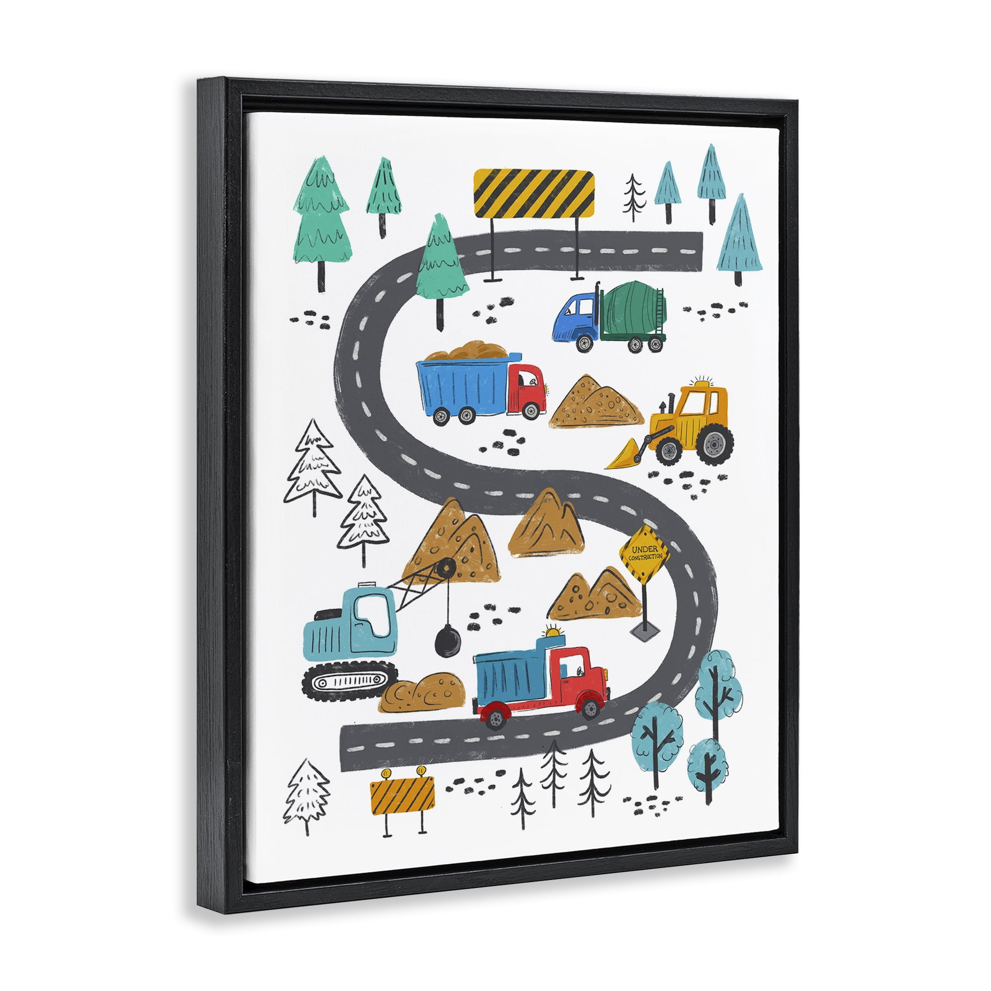 Stupell Industries Construction Vehicles Road Transportation Painting Black Floater Framed Art Print Wall Art, 25 x 31