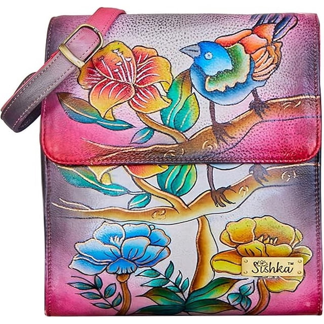 Sishka Hand-Painted Floral Elegance Crossbody Leather Bag, Stylish Shoulder Bag for Women, Perfect for Travel & Daily Use