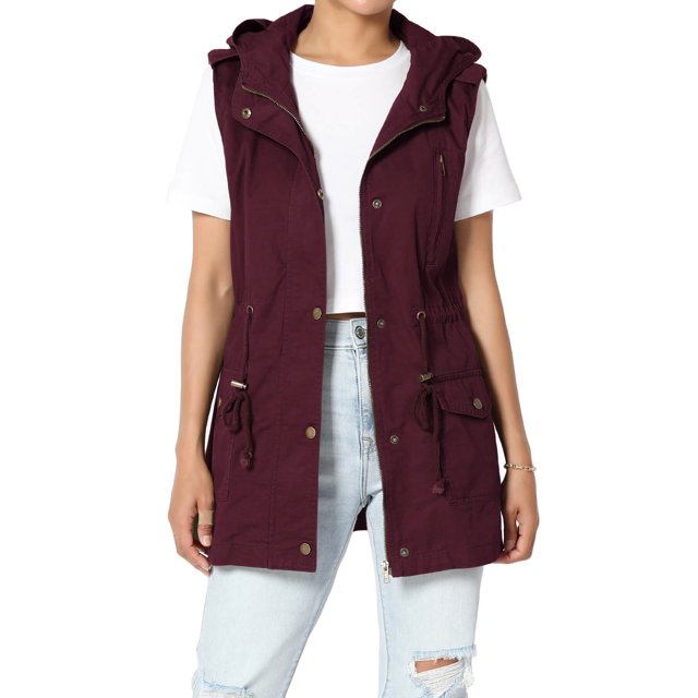 TheMogan Women's PLUS Drawstring Loose Fit Utility Vest Sleeveless Military Jacket