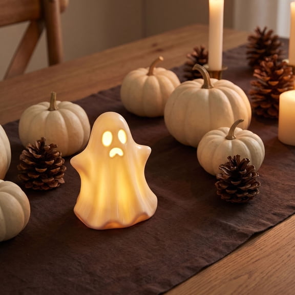 Tryvkinvive Ceramic Ghost LED Light,Cute Halloween Decoration,Mini Ghost Tabletop Lamp Gift for Indoor,Mantel,Home & Holiday Party Decor