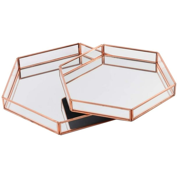 Diy Wedding Koyal Whole Glass Mirror Hexagonal Trays Vanity Set Of 2 Rose Gold Com Diy Wedding Koyal Whole Glass, Rose Gold Mirror Vanity Tray