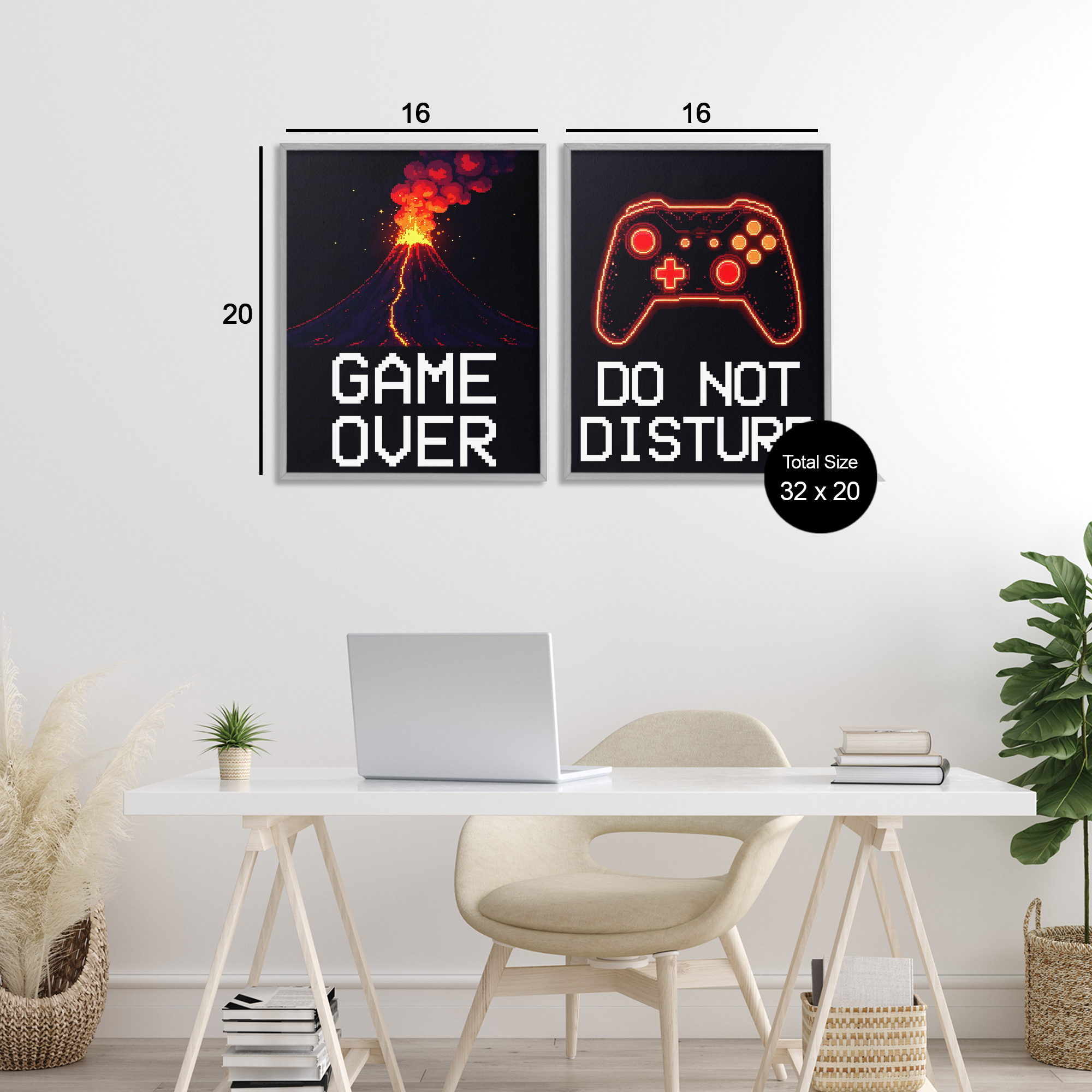 Pixel Game Sentiments 2 Piece Gray Framed Giclee Art Set, design by Kim Allen