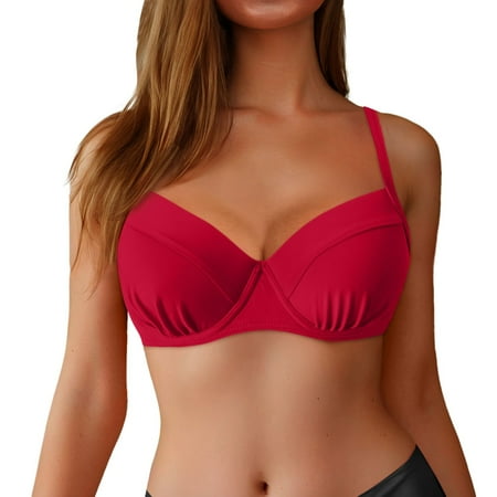 Womens Push Up Bikini Top Underwire Bathing Suit Bra Swimwear Top Only Red XL