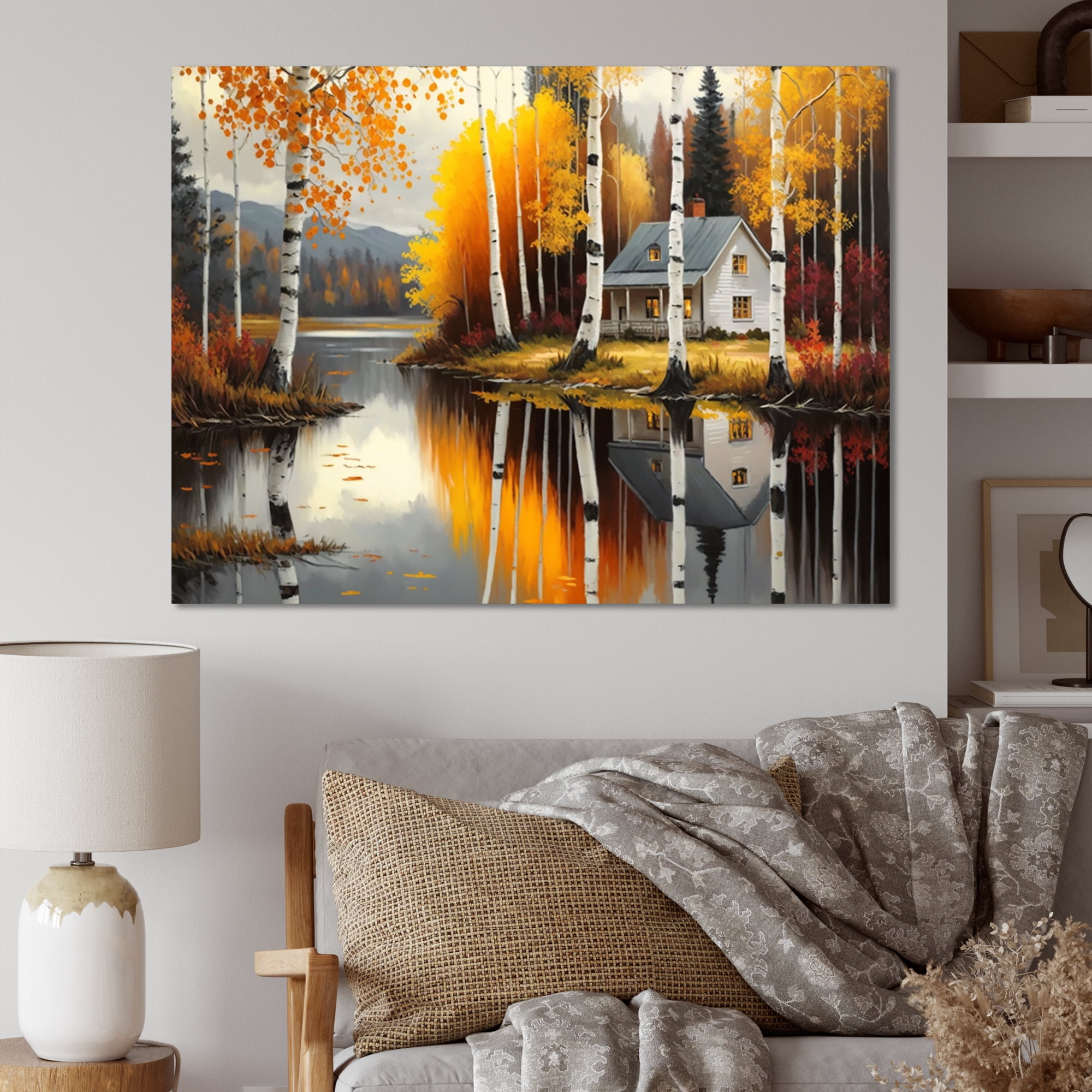 Designart Cabin By The Lake In Summer IV Canvas Wall Art