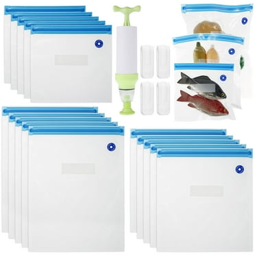 Pluokvzr Sous Vide Bags for Anova or Joule Cookers - 20 Reusable Food Vacuum Sealer Bags Practical for Food Storage and Cooking BPA Free(3 Size)
