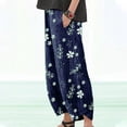thumbnail image 2 of RYRJJ Plus Size Capri Pants for Women Casual Summer Cotton Linen Harem Pants Elastic Waist Wide Leg Baggy Cropped Trousers(Navy,3XL), 2 of 8