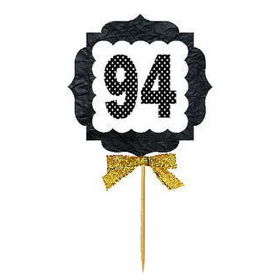 94th Birthday / Anniversary Gold Ribbon Hand Crafted Novelty Cupcake Decoration Toppers / Picks -12ct