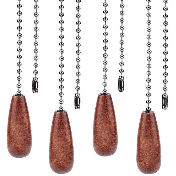 4 PCS Ceiling Fan Pull Chains Set Walnut Wooden Pull Chain Extension with Gunmetal Iron Ball Chains for Ceiling Light Fan Chain(Coconut Brown)DIY