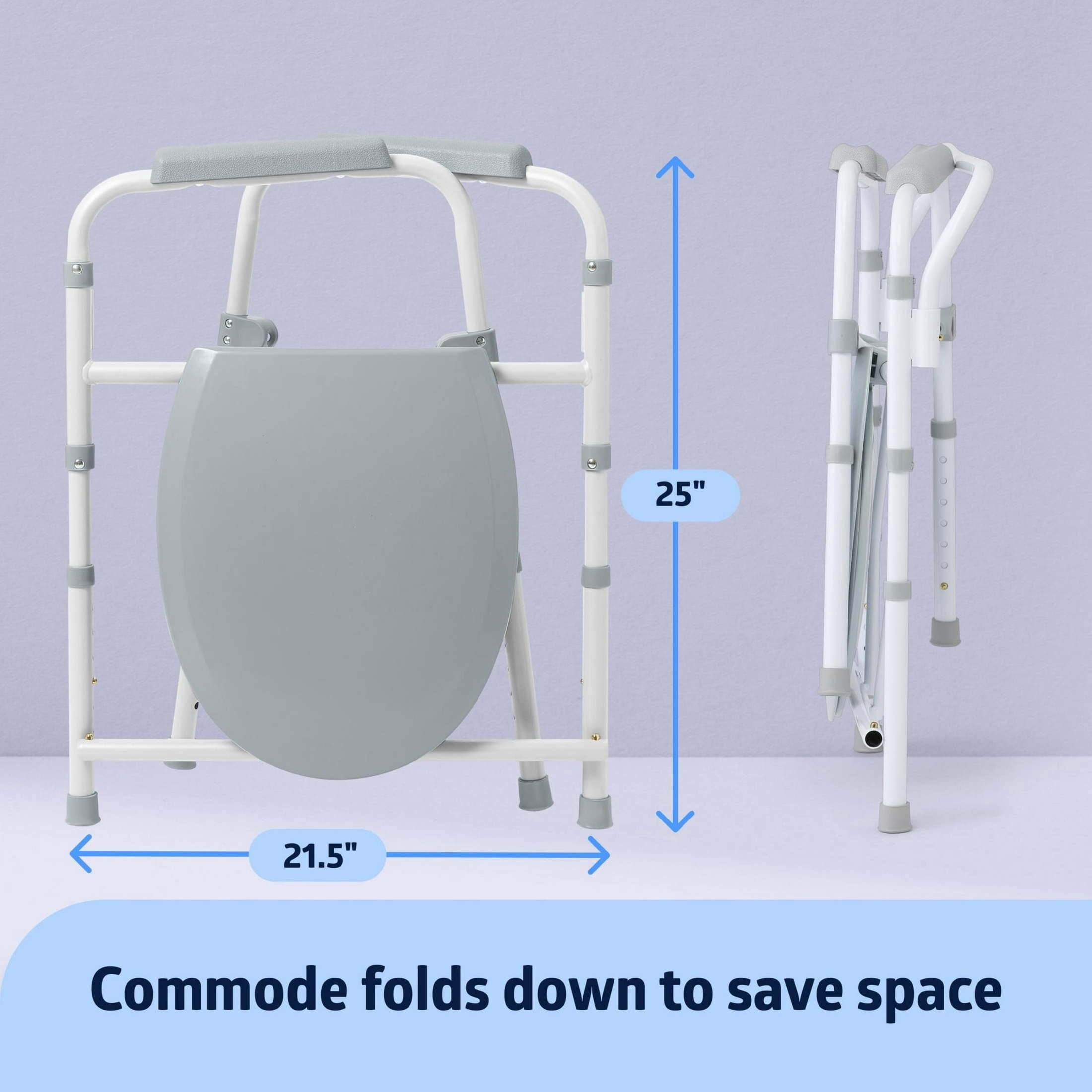 Medline 3-in-1 Bedside Commode, Portable Toilet, Sturdy, 350 lb Weight Capacity, Steel, Gray, Folding