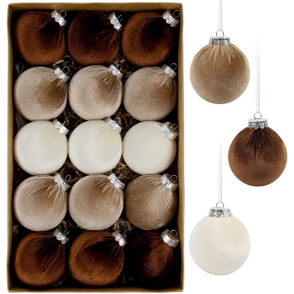 Bybiment 15Pcs Brown Velvet Christmas Ornaments Balls Bulk for Christmas Tree Decor 3.15in Large Flocked Xmas Hanging Ornaments Set for , Plastic