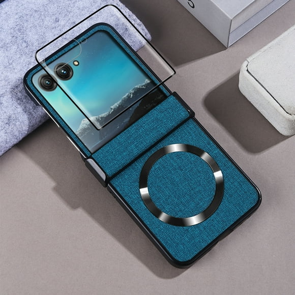 Dteck Magnetic Case for Motorola Razr 2024 with Tempered Glass Screen Protector, Compatible with MagSafe, Slim Anti-Scratch Shockproof Cover with Hinge Protection for Moto Razr 2024,Deep Blue