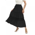 thumbnail image 4 of Women's 2023 Summer Casual Boho Elastic High Waist Solid Color Pleated Beach Maxi Skirt, 4 of 9