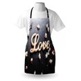 thumbnail image 4 of Almond Blossom Apron, Exotic Wooden Sign Word Love on Greyscale Background, Unisex Kitchen Bib with Adjustable Neck for Cooking Gardening, Adult Size, Charcoal Grey Pale Brown, by Ambesonne, 4 of 4