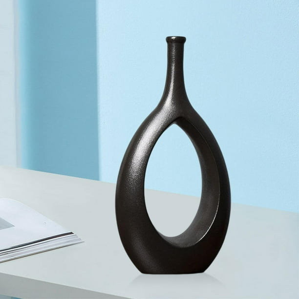 Florero de ceramica BLESIY moderno diseño hueco decorativo negro