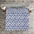 thumbnail image 3 of Ambesonne Navy Blue Quilted Bedspread Set 3 Pcs, Vintage Ikat, Queen Size, Blue White, 3 of 3