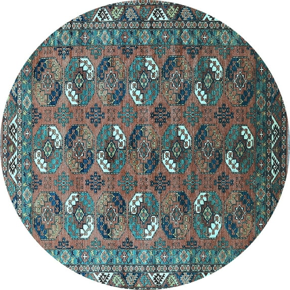 Ahgly Company Indoor Round Oriental Light Blue Industrial Area Rugs, 7' Round