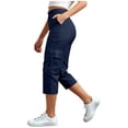 thumbnail image 3 of JSKUMAR Baggy Cargo Capri Pant for Women Casual High Waist Lightweight Hiking Streetwear Outfits with Multi Pockets Navy001|M, 3 of 7