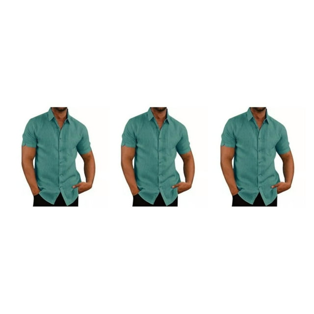 stanreset 1/2/3 Fête Randonnée Chemise Homme Simple Boutonnage Été Chemises à Manches Courtes Polyester Vêtements de Mode Cadeau d'Anniversaire Bleu Lac TTG 3 Pcs