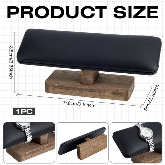 Wood Watch Display Stand 7.8x2.36x3.35inch T-Bar Bracelet Display Stands with Wooden Base Rectangle Bracelet Organizer Holder Watch Display Tower for Home Retail Display Black