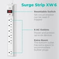 thumbnail image 3 of KMC 6-Outlet Surge Protector Power Strip, Extra Wide Plug, 6ft Extension Cord, 1200 Joules, White, 2-Pack, 3 of 9
