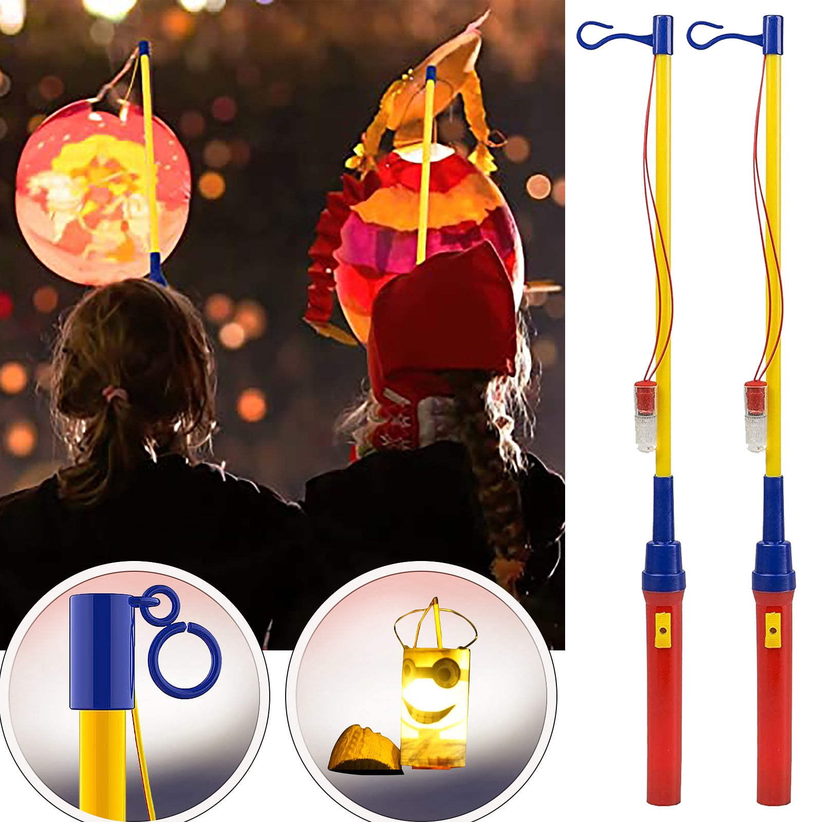 50 cm long; Colourful Battery Electric Lantern Stick With LED Hook For Lanterns Relaxdays Kids Lantern Pole Set Of 2 