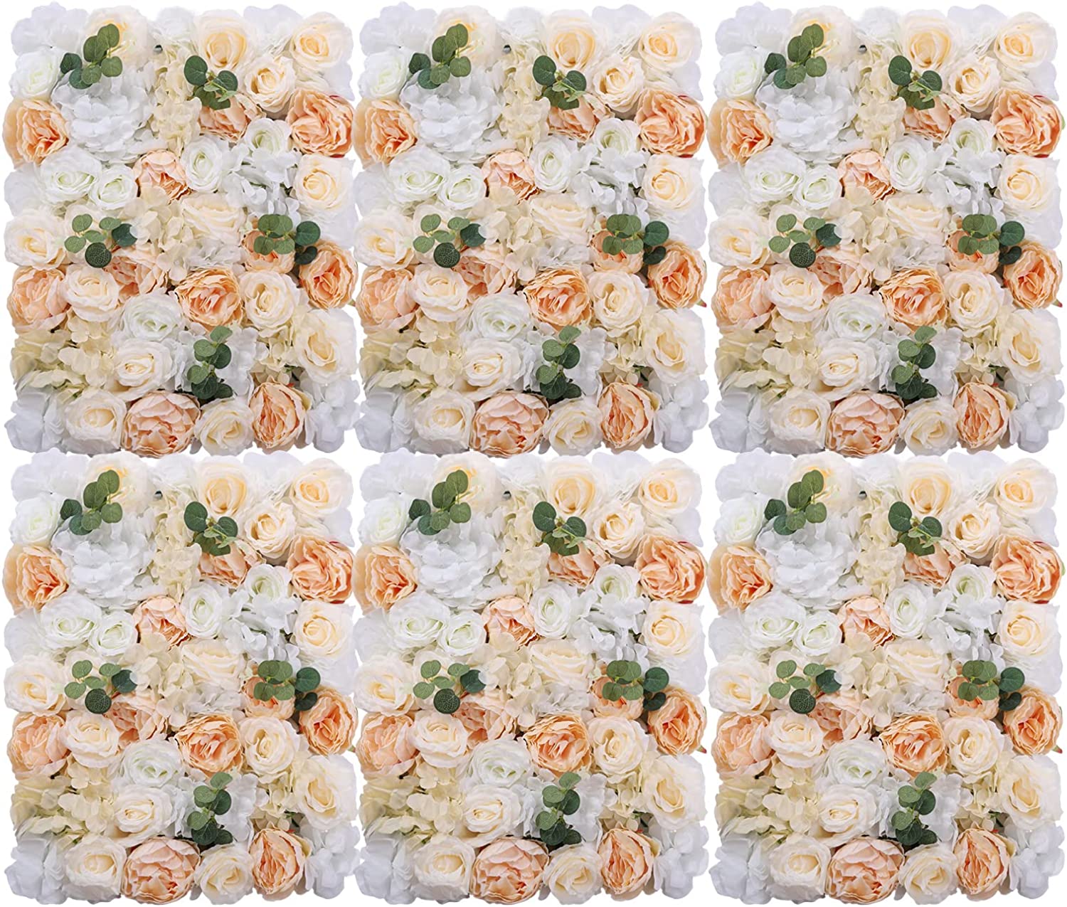 Miumaeov 6PC Flower Wall Panel 24" x 16" Artificial Roses Flower Wall Mat Wedding Decor