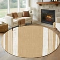 thumbnail image 2 of Vintage Tan Brown Striped Round Rug 7ft Washable Circle Rugs Non Slip Farmhouse Modern Stripes Boho Linen Large Area Rug Indoor Floor Carpet for Bedroom Kitchen Living Room Office Dining Room Nursery, 2 of 9