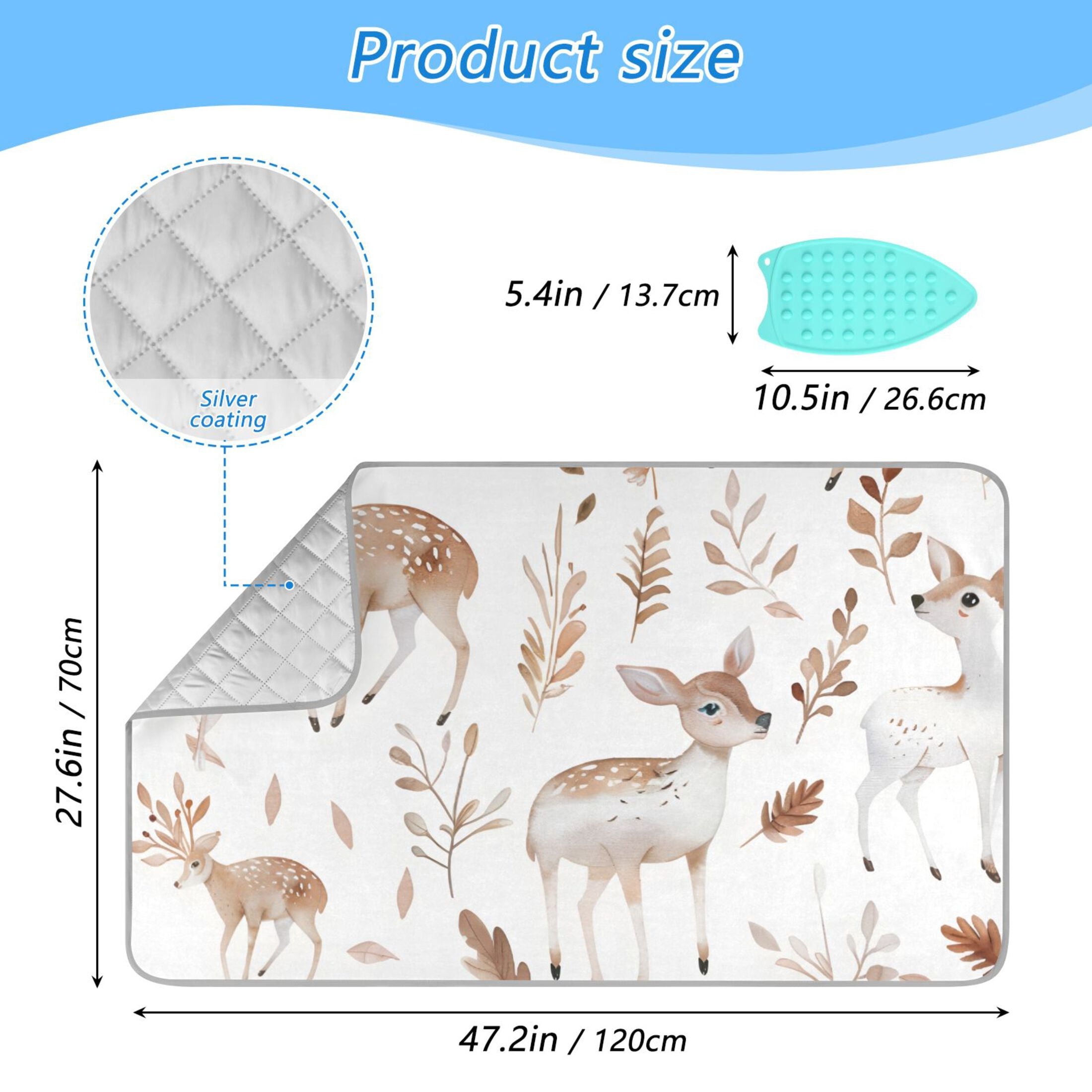 Cute Deers Leaves Cartoon Ironing Mat Blanket Portable Travel Ironing Pad Heat Resistant Pad 47.2" x 27.6”