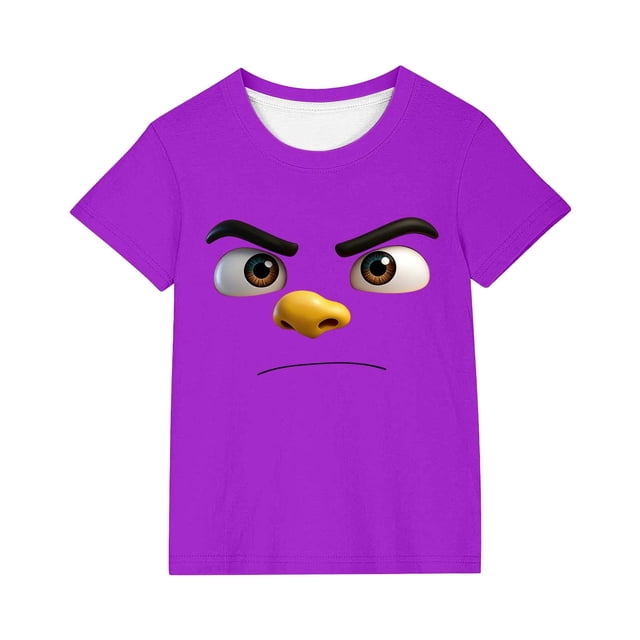 Tops de Manga Corta Linda con Impresión de Expresión Linda de Color Sólido para Niños Niños Niñas, Camiseta Cómoda Suelta para la Temporada Escolar