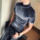 thumbnail image 3 of Camiseta para hombre, ropa de gimnasio, musculosa, a rayas, lisa, ajustada, para hombre, color negro, acuarela, manga corta, talla XL, ropa de calle, 3 of 5