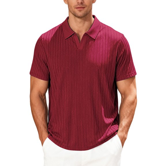 Mens Casual Shirt Summer Short Sleeve Vacation Button Beach Knit Stretchy Golf Shirts Wine Red M