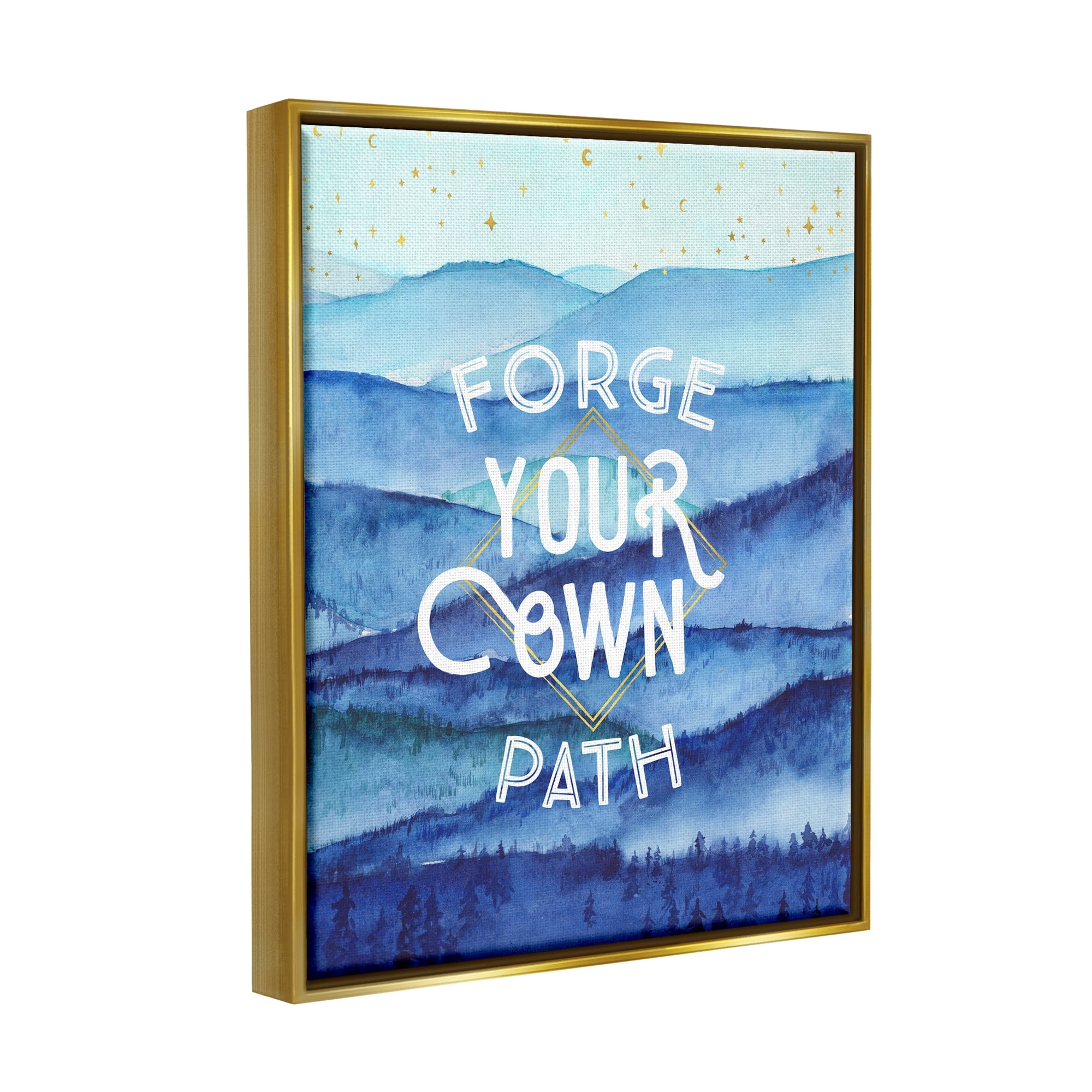 Stupell Industries Forge Your Own Path Layered Mountain Peaks Graphic Art Metallic Gold Floating Framed Canvas Print Wall Art, Design by Arrolynn Weiderhold