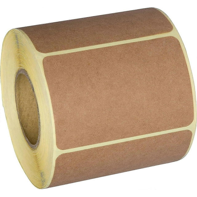 2X3 Inch Natural Brown Kraft Stickers (300 Per Roll) - Rectangular Blank Stickers For Store Owners, Crafts, Organizing