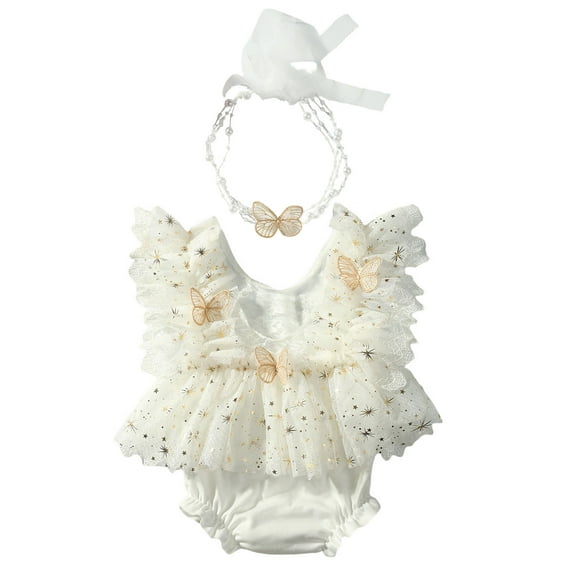 Elegant Lace Butterfly Photography Romper for Newborns Girls Soft Polyester Baby Photoshoots Dress Outfit 0-1 Month