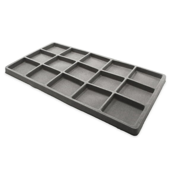 6 Qty Seal-Grey 15 Slot Flocked Storage Tray Inserts - For Merchandise Jewelry & Organization - N'icePackaging