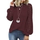 thumbnail image 1 of Sonducket Blusa de manga larga de encaje para mujer Camiseta de color sólido con cuello de encaje Prendas para la parte del cuerpo Vino rojo S, 1 of 6