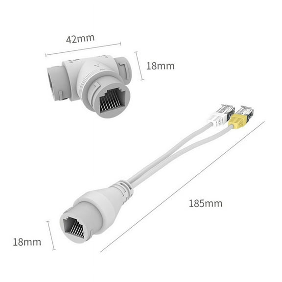 2-In-1 POE Camera Simplified Cable Connector Splitter Cable Connector Three-Way RJ45 Head POE Camera Install Adapter