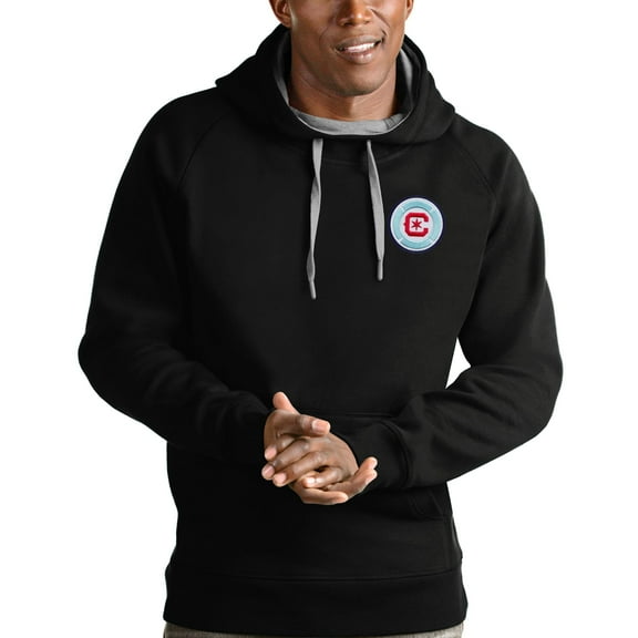Men's Antigua Black Chicago Fire Logo Victory Pullover Hoodie