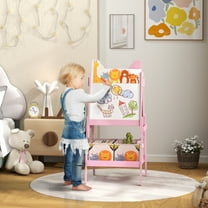 Qaba Easel for Kids, Double-Sided Kids Easel with Whiteboard, Chalkboard, Storage Boxes, Toddler Easel for 3-8 Years, Pink