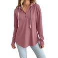 thumbnail image 4 of Tqcoqu Women's Waffle Knit Henley Button Hoodie,Drawstring V Neck Drop Shoulder Long Sleeve Casual Pullover Tops,Red Women's S-XXL, 4 of 7