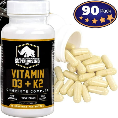 Mcg 90 Caps - Max Strength D3 + K2: 10,000 iu D and 1500 mcg K-2 by SuperDosing 90 Caps. High Potency for Heart and Bone Health. Boost Your Energy and Immune System with Our Best Vitamin D and Vit K Supplement