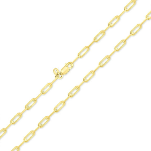Solid 925 Silver Chain Necklace, 14K Gold Plated Paperclip 4mm Wide 22" Italy for All Ages Women Men MST