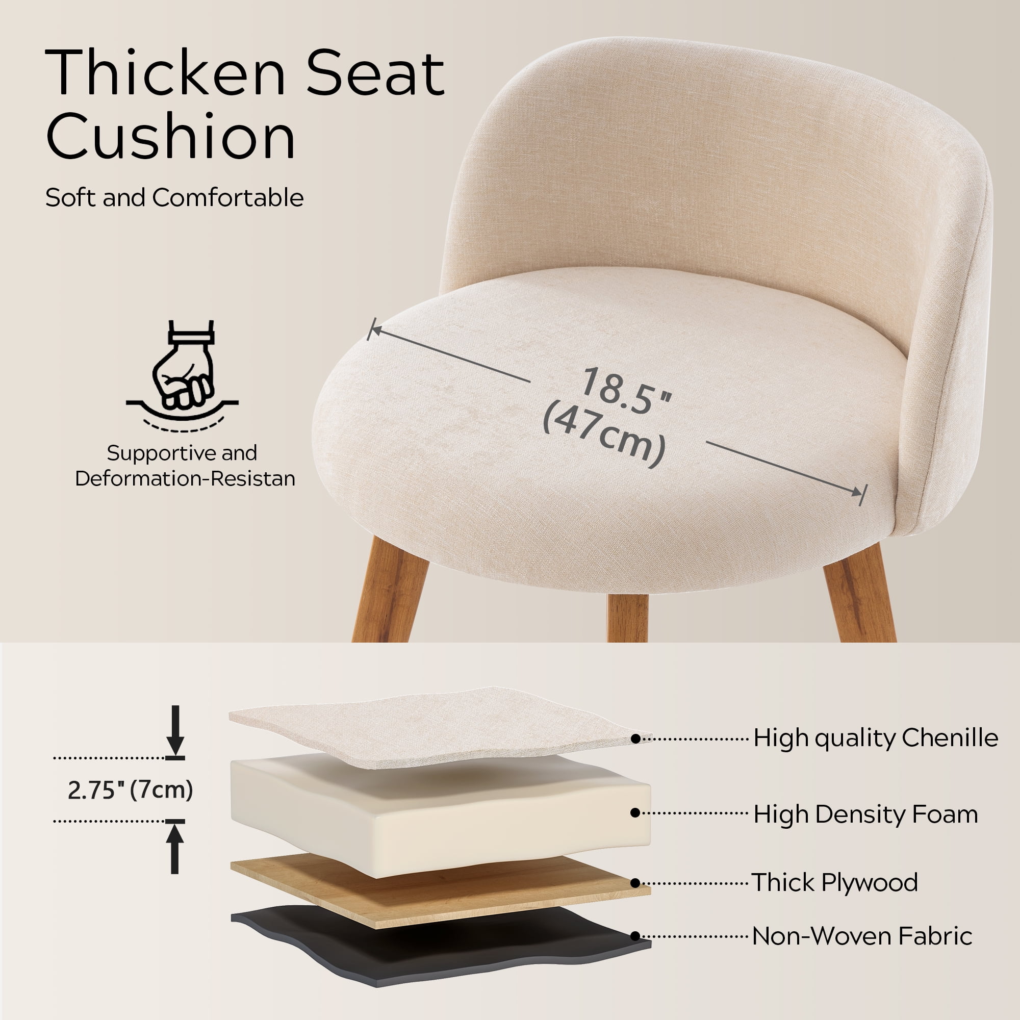 EYYTHUNG Adult Low Back Swivel Bar Stools Swivel Barstools Chenille Fabric Upholstered Set of 2, Beige