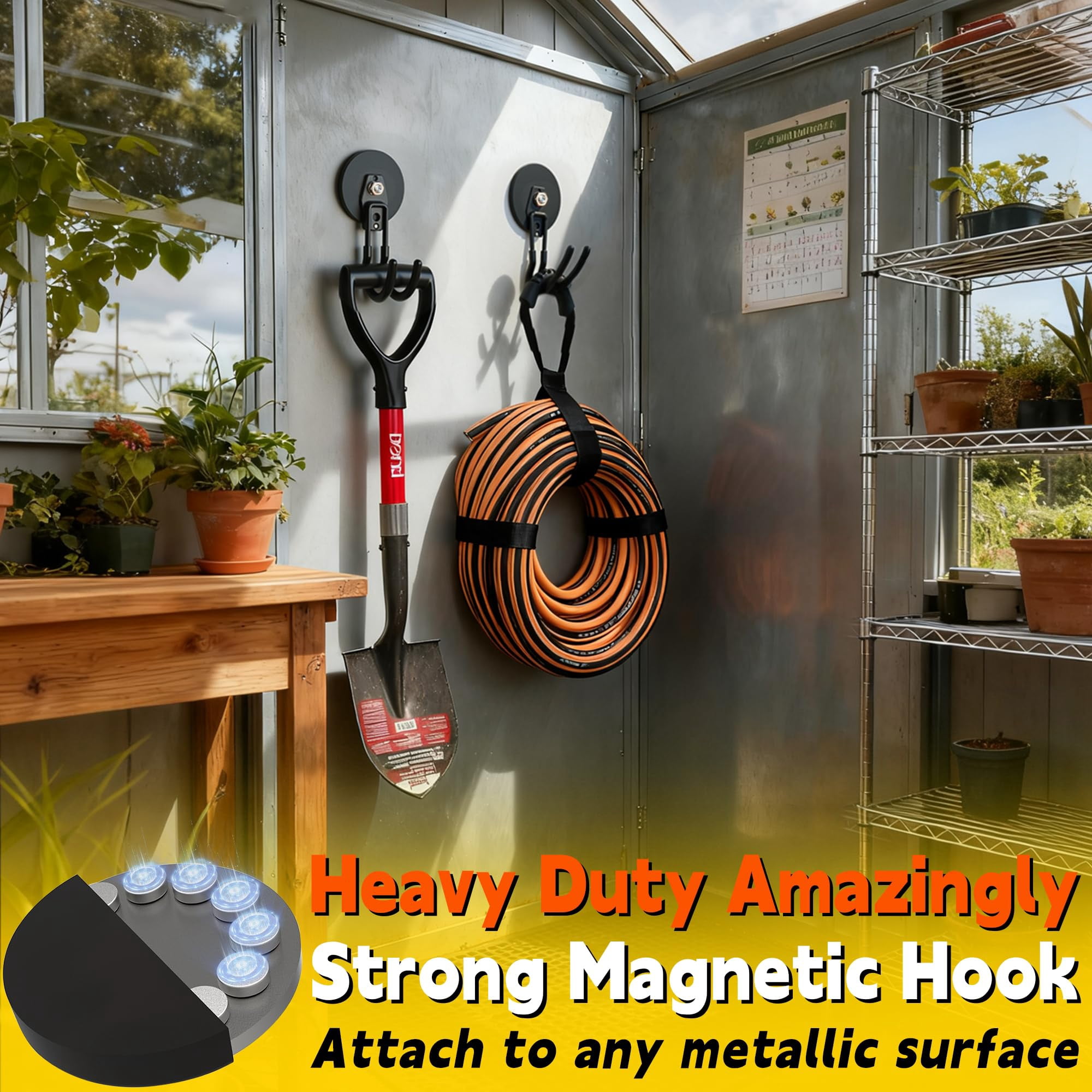 ULIBERMAGNET New Upgraded Extra Large Magnetic Hooks,2 Pack Heavy Duty Ultimate Magnetic Hooks for Metal Cabinet,Pegboard,Garage Shelve,Tool Shed,RV,Shipping Containers (Black/3.46inch)